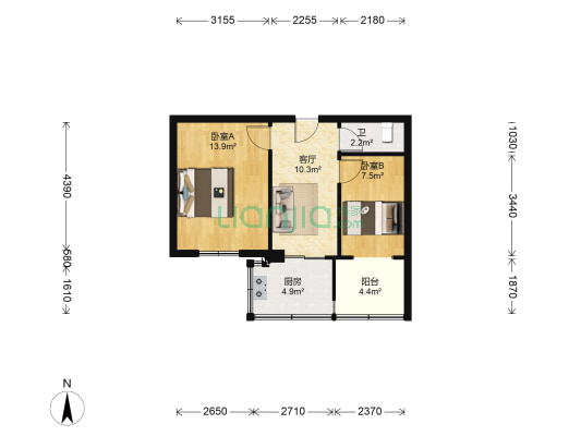陕西警官职业学院家属院 2室1厅1卫 45平方