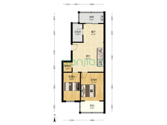 五交化宿舍 2室2厅1卫 67平方