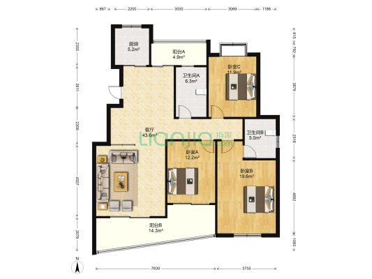 八达西城景苑一期 3室1厅2卫 141平方