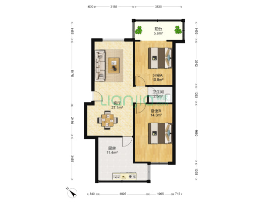东较场街127号 2室1厅1卫 83平方