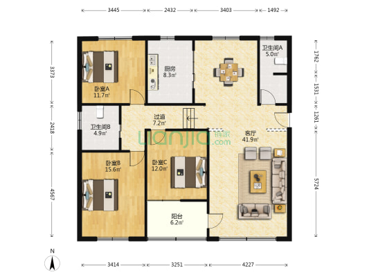 临天路1655号 3室1厅2卫 141平方