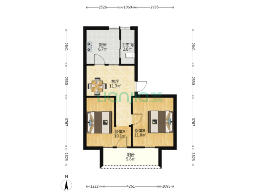 福建省机械工业厅住宅 2室1厅1卫 65平方