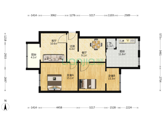 青年路9号 2室2厅1卫 86平方