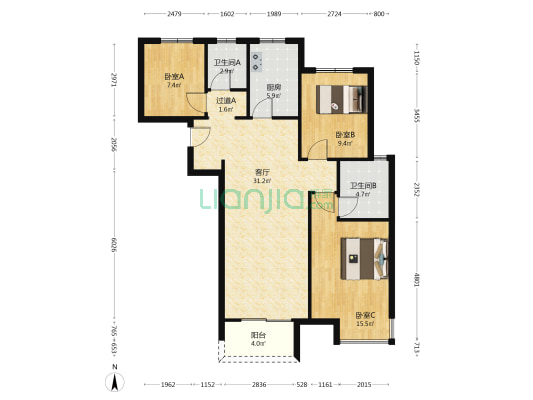 花语城书馨苑 3室1厅2卫 118平方