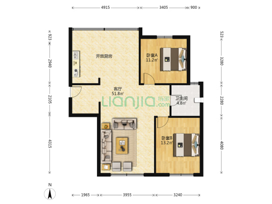 天玖澜湾墅 2室1厅1卫 121平方