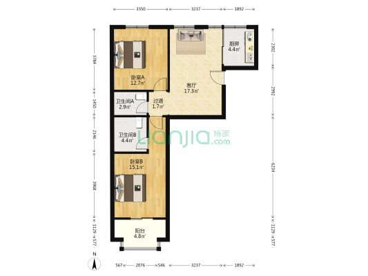 民生公寓 2室1厅2卫 83平方