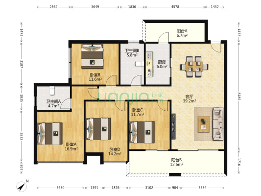 中德英伦联邦D区 4室1厅2卫 131平方