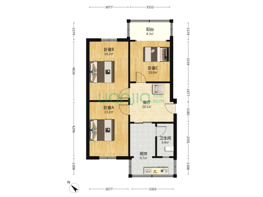 双栅子街51号 3室1厅1卫 76平方