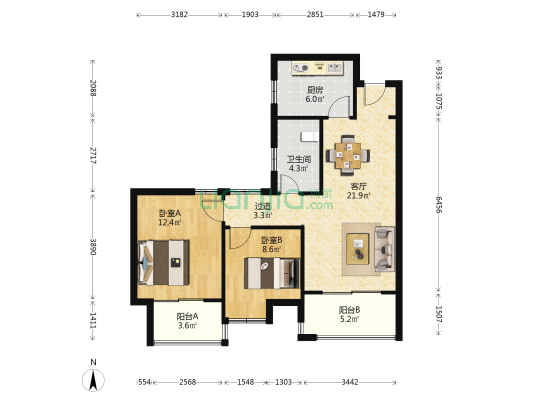嘉誉山D区 2室1厅1卫 86平方