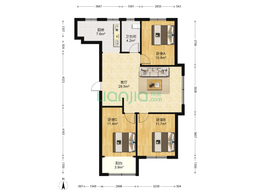 图蘭朵 3室1厅1卫 120平方