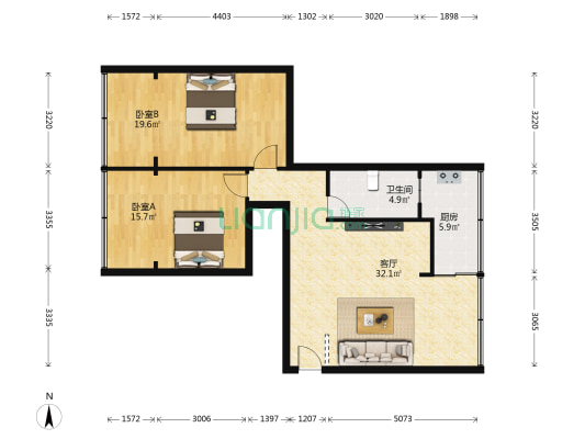 九中家属院 2室1厅1卫 90平方