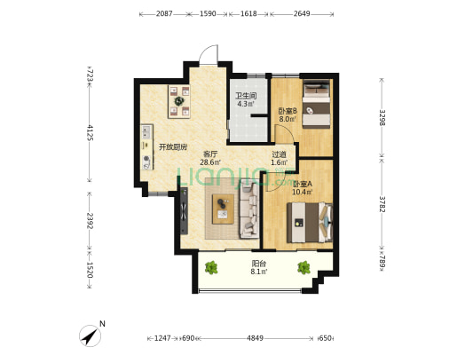 海南绿地城玺园 2室1厅1卫 77平方