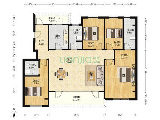 爱情山河万物 4室1厅3卫 142平方