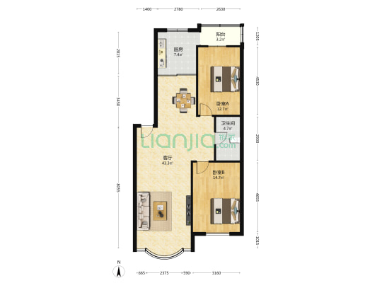 三利和平湾二期 2室1厅1卫 107平方