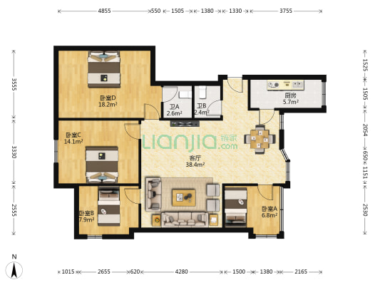 松树桥大厦小区 4室1厅2卫 114平方