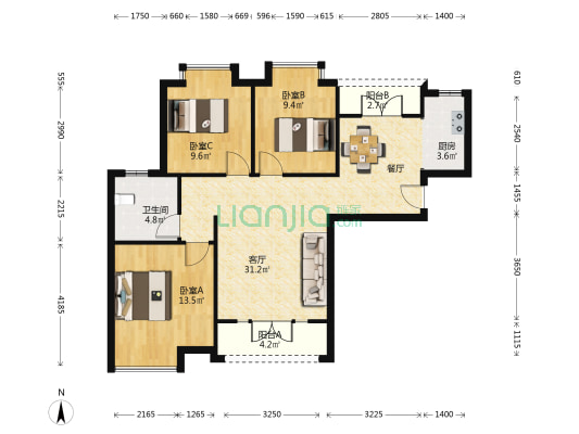 蔚来云城云园 3室1厅1卫 103平方