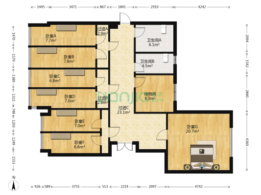 东方怡景大厦 7室0厅2卫 176平方