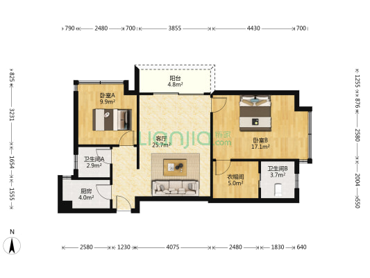 丰尚宜居 2室1厅2卫 93平方