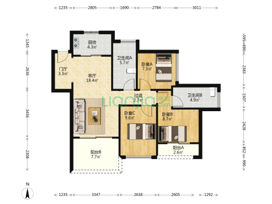 金融街华发·融御花园 3室1厅2卫 93平方