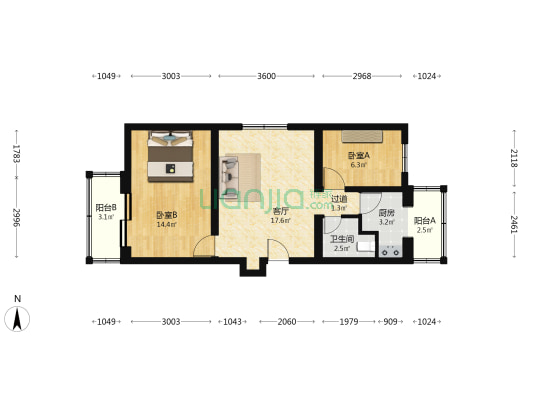 南城社区 2室1厅1卫 71平方
