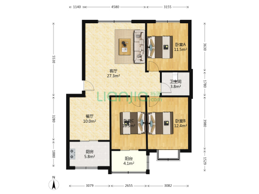 范阳小区 3室2厅 南 北-户型图