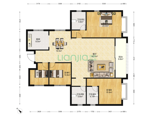 凯旋溪谷 4室2厅3卫 184平方