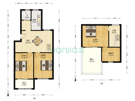 真如花园 3室1厅1卫 104平方
