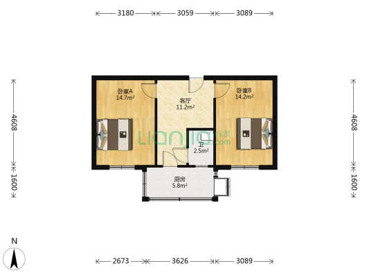 市科委宿舍 2室1厅1卫 54平方