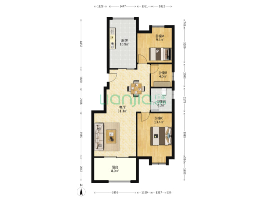 临空御华府 3室1厅1卫 97平方