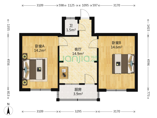 板桥路11号 2室1厅1卫 61平方