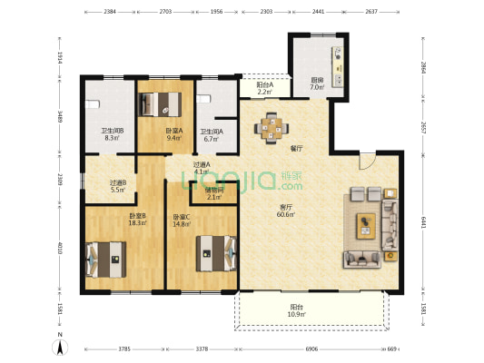 融创观澜壹号惠园 3室1厅2卫 179平方
