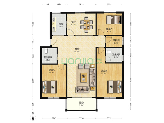 同富佳苑 3室2厅2卫 134平方