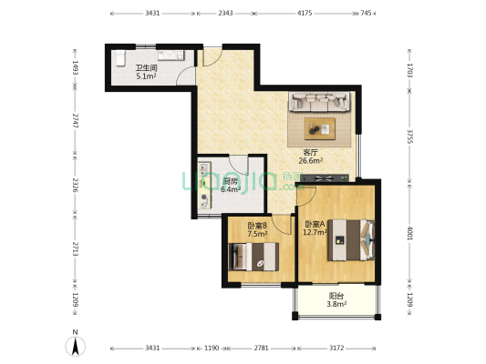 景观馨园 2室1厅1卫 89平方
