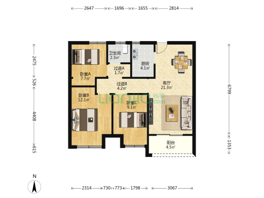 国控云庭 3室1厅1卫 86平方