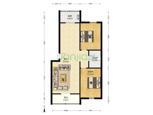 岭秀城三号院 2室1厅1卫 100平方