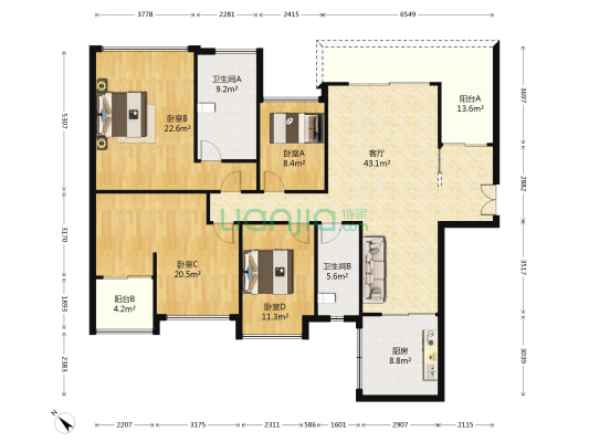 招商观园 4室1厅2卫 88平方