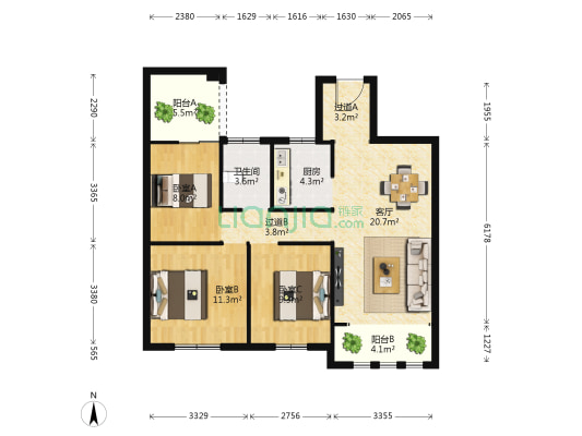 嘉瑞家园 3室1厅1卫 103平方