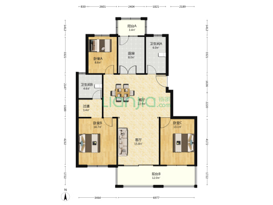 悦和花园 3室2厅2卫 150平方