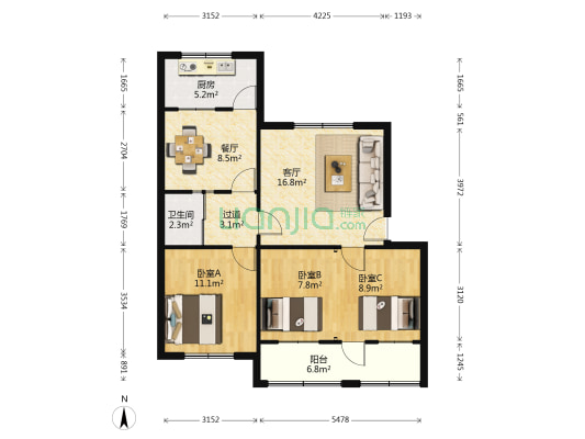 财政局西宿舍院 3室2厅1卫 82平方