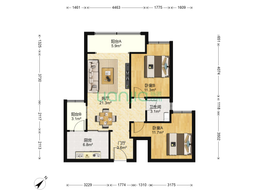 新江与城清晖岸 2室1厅1卫 87平方