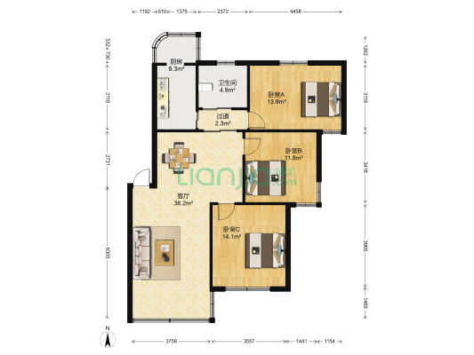 邮电小区 3室1厅1卫 103平方