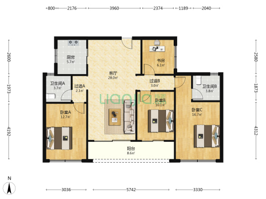 滨萃悦府 4室1厅2卫 128平方