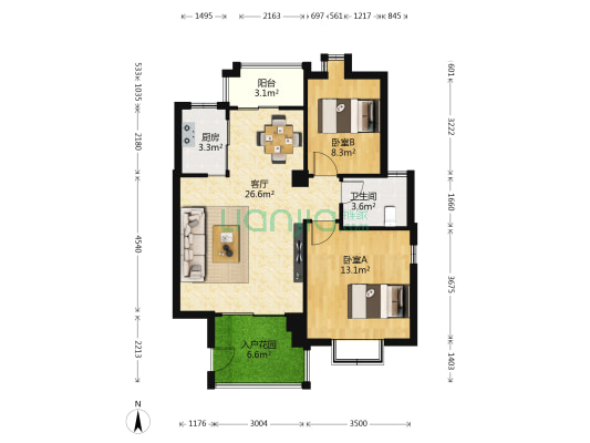 天心岛 2室1厅1卫 89平方