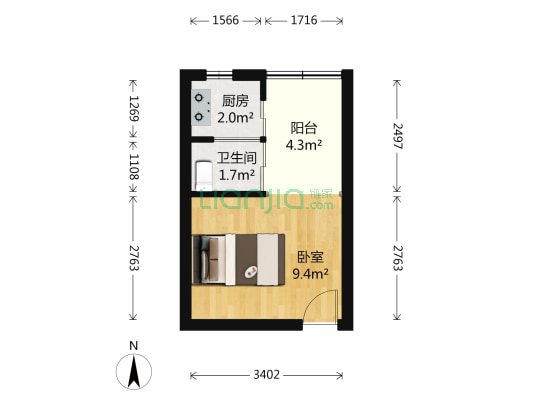 超群大厦 1室0厅1卫 22平方