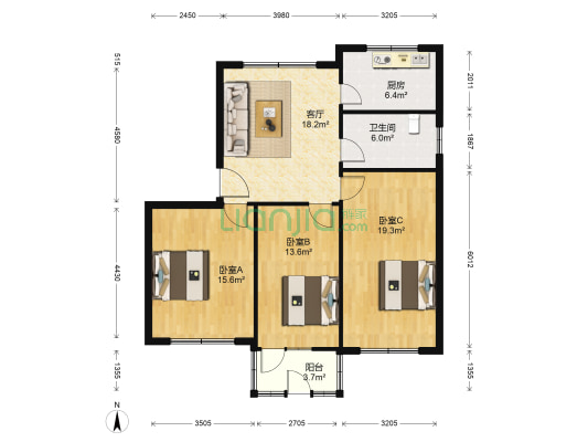 百花新村 3室1厅1卫 100平方