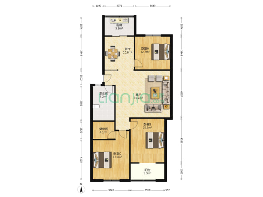 金达花园(泉山区) 3室2厅1卫 123平方