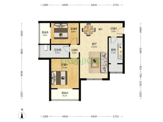 臻园阳光 2室1厅1卫 81平方
