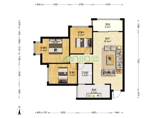 国际城D组团 3室1厅1卫 92平方