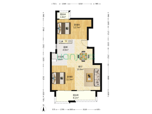 恒威海华院 2室1厅1卫 88平方
