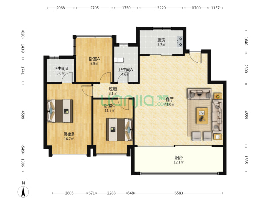 伟星印湖山 3室1厅2卫 132平方